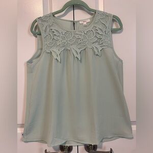 TJMaxx Mine Elegant Lace Trim Sleeveless Top - such a pretty mint Green NWT L